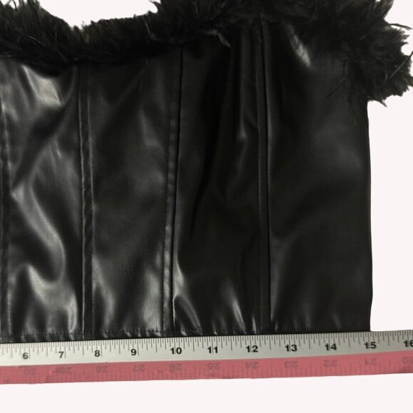Windsor Marabou Feather Faux Leather Corset Top Strapless Womens L Rocker Edgy - Picture 7 of 9